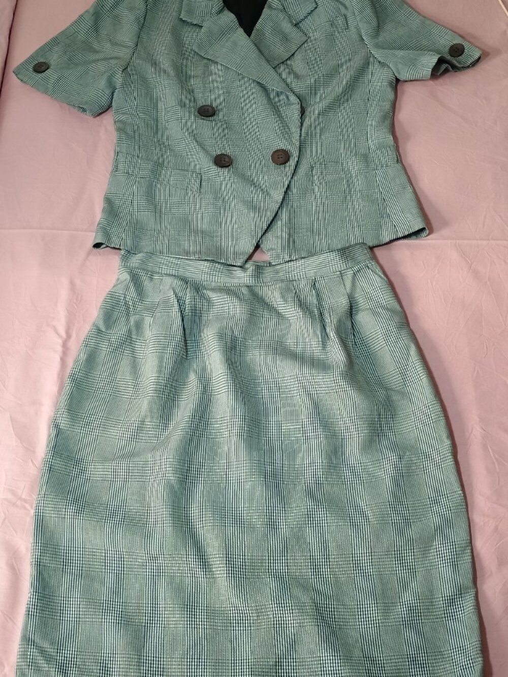 Le Suit 2 Pc women skirt suit 8P gray black plaid 2 pockets fully lined career - Picture 2 of 12
